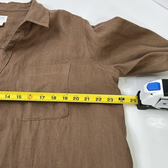 Sigrid Olsen 100% Linen Top Blouse Button Up Shirt Womens XL Brown Roll Tab - Picture 3 of 8